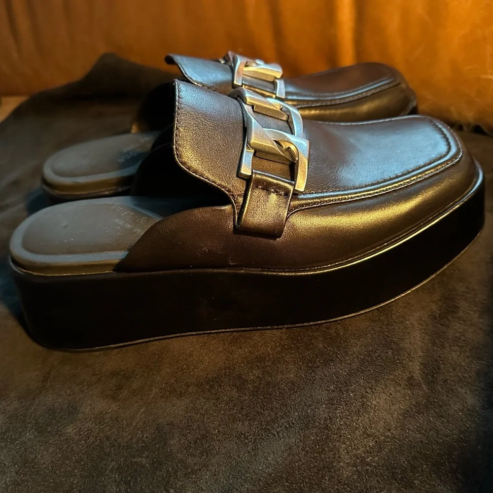 Rag & Bone Logan leather silver chain loafer mule slide platform flatform size 9 - Picture 10 of 16